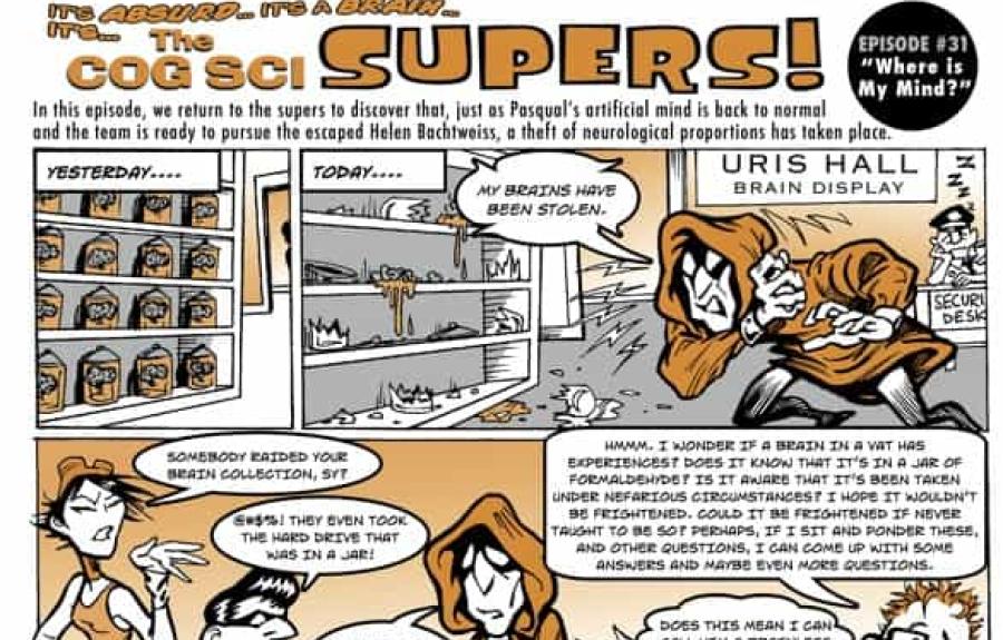 Comic strip featuring the "Cog Sci Supers" characters